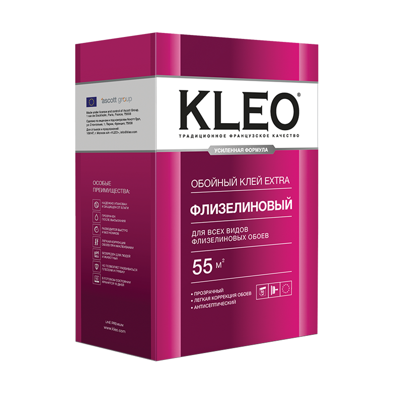 Клей обойный KLEO EXTRA для флизелиновых обоев, до 55 м2, 380 гр - фото 39809