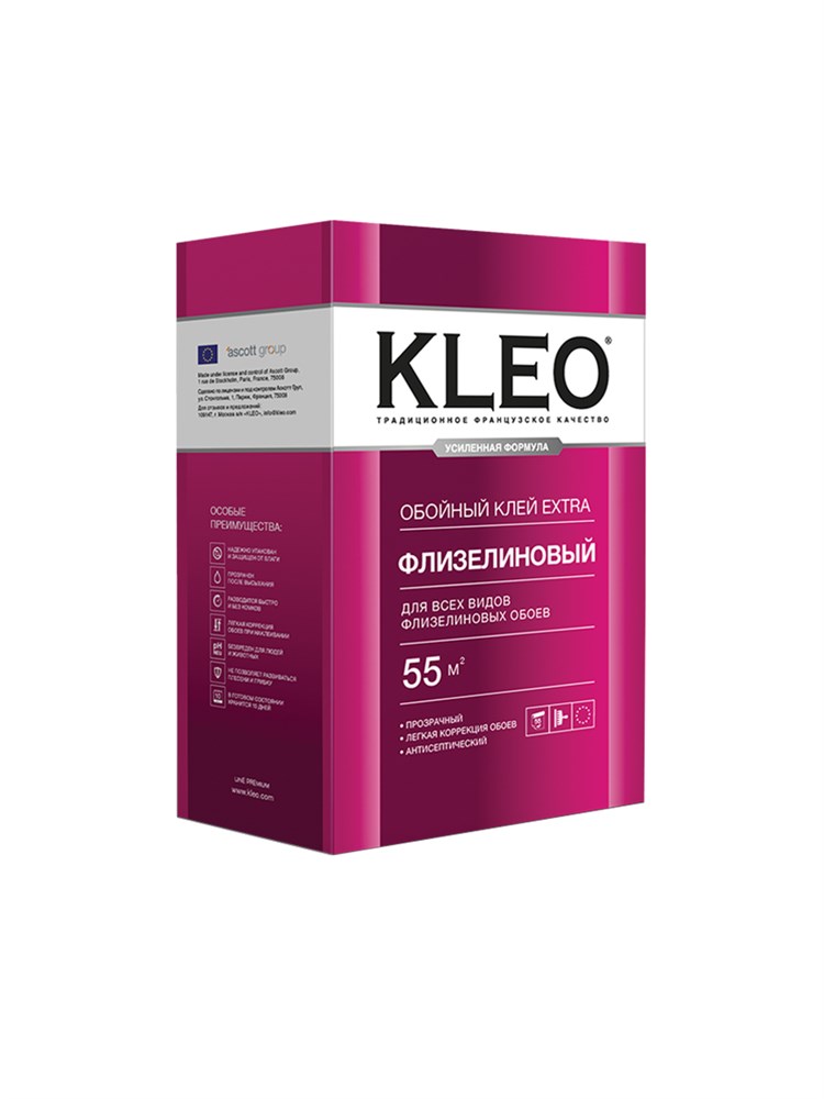 Клей обойный KLEO EXTRA / ЭКСТРА для флизелиновых обоев, до 55 м2, 380 гр Клео 55